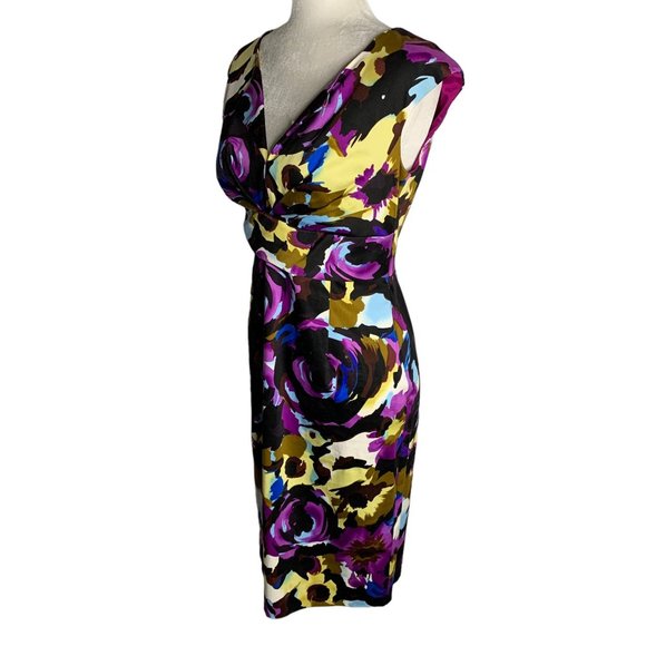 Donna Ricco Sleeveless Sheath Dress 4 Black Floral Zip V Neck Partially Lined - Picture 3 of 6